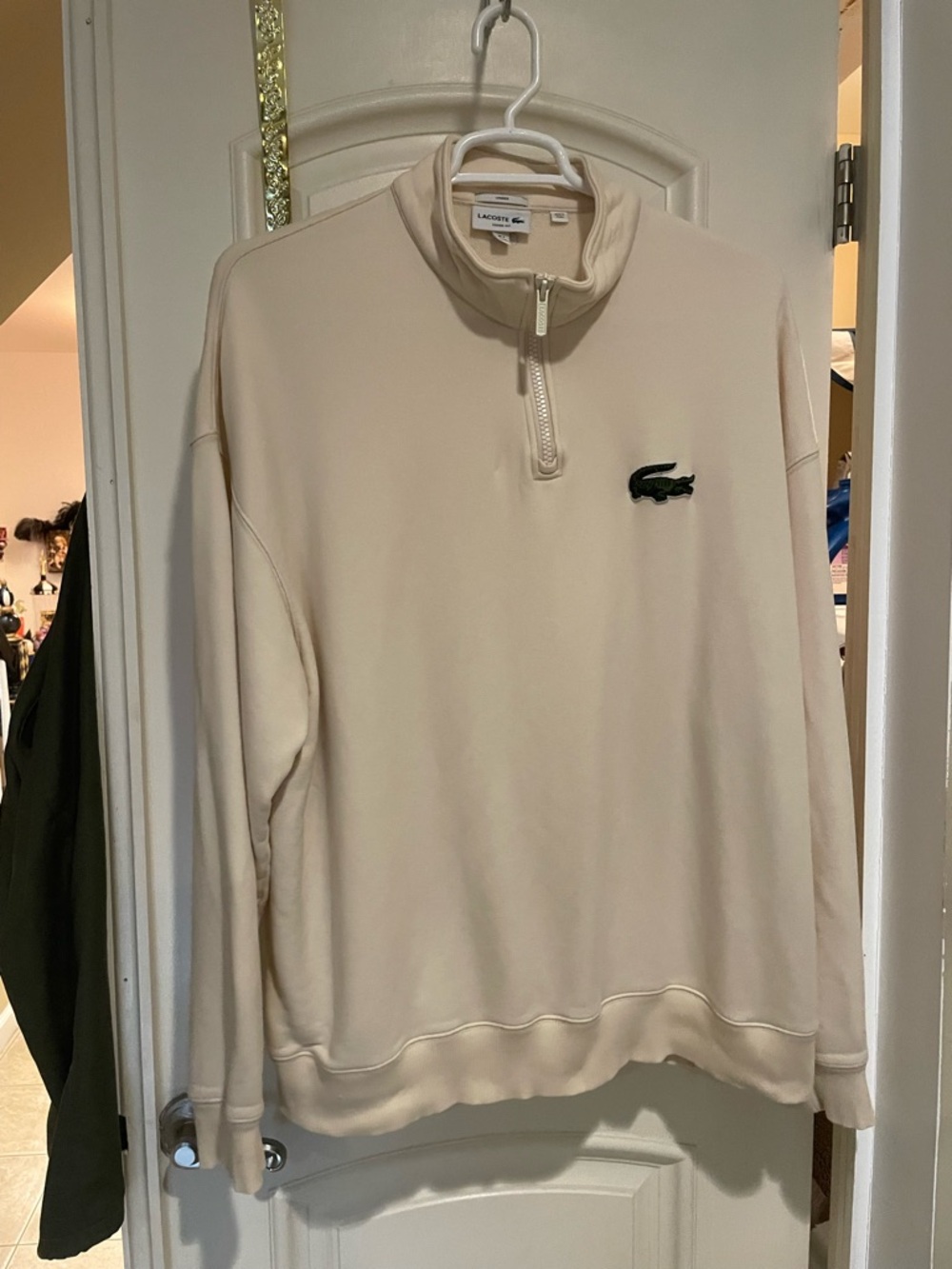 Lacoste Men's Cream Half-Zip Sweater with Croc Patch